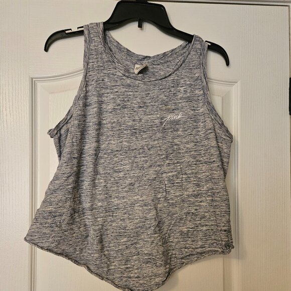 Victoria's Secret PINK Tie Front Tank Top Blue Heathered Pattern Size L - Picture 1 of 3